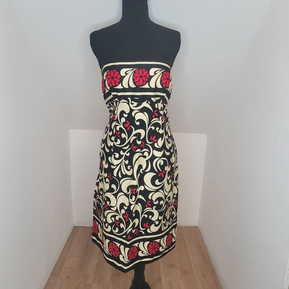 Madison Leigh Black Red Floral Strapless Midi Dress Size 14 Built-in Bra